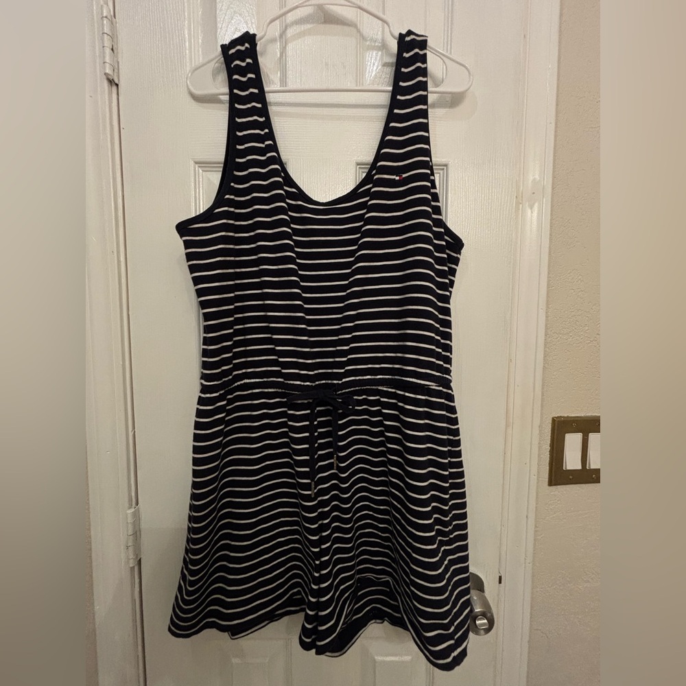 Striped Black and White Sleeveless Drawstring jumpsuit
